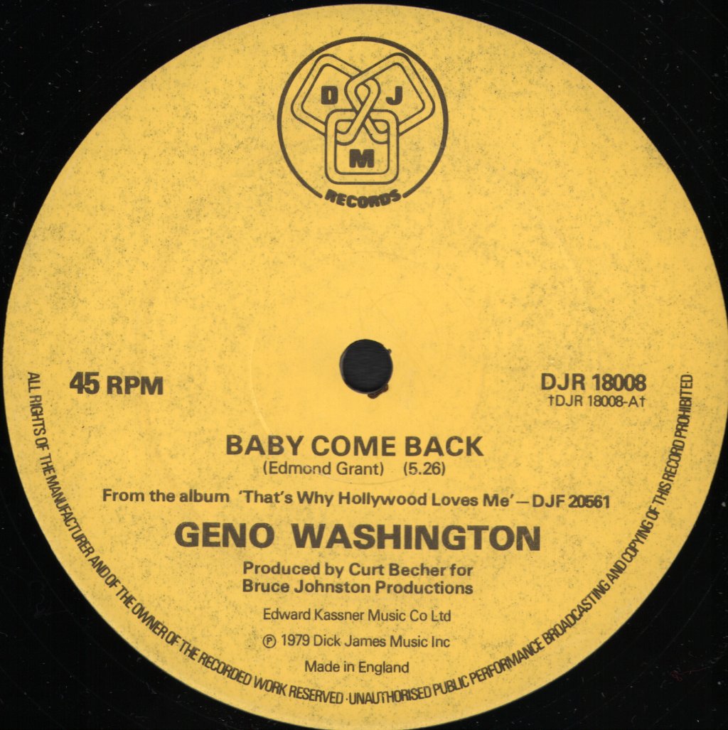 Geno Washington - Baby Come Back - 12 Inch