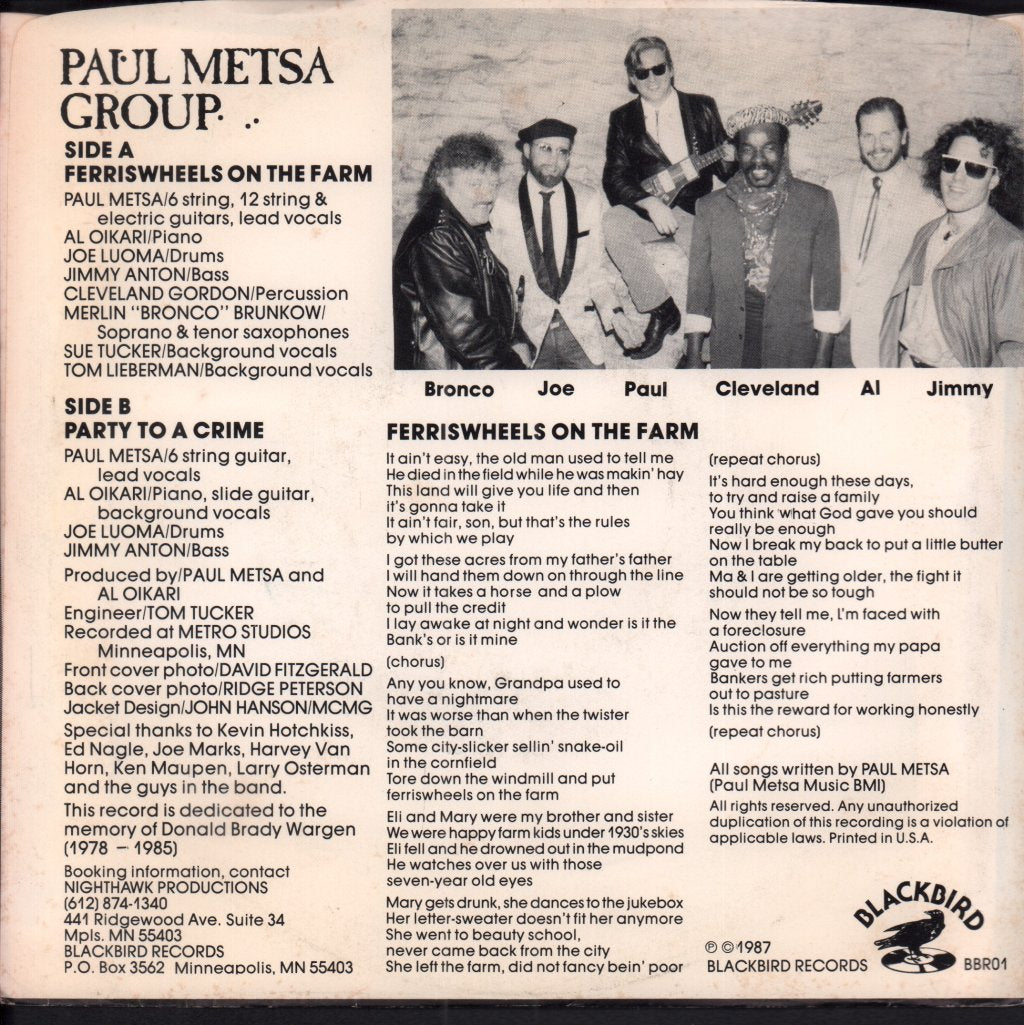 Paul Metsa Group - Ferris Wheels On The Farm - 7 Inch
