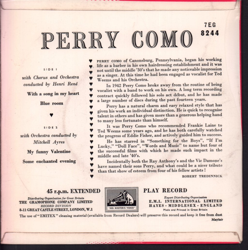 Perry Como - With A Song In My Heart - 7 Inch