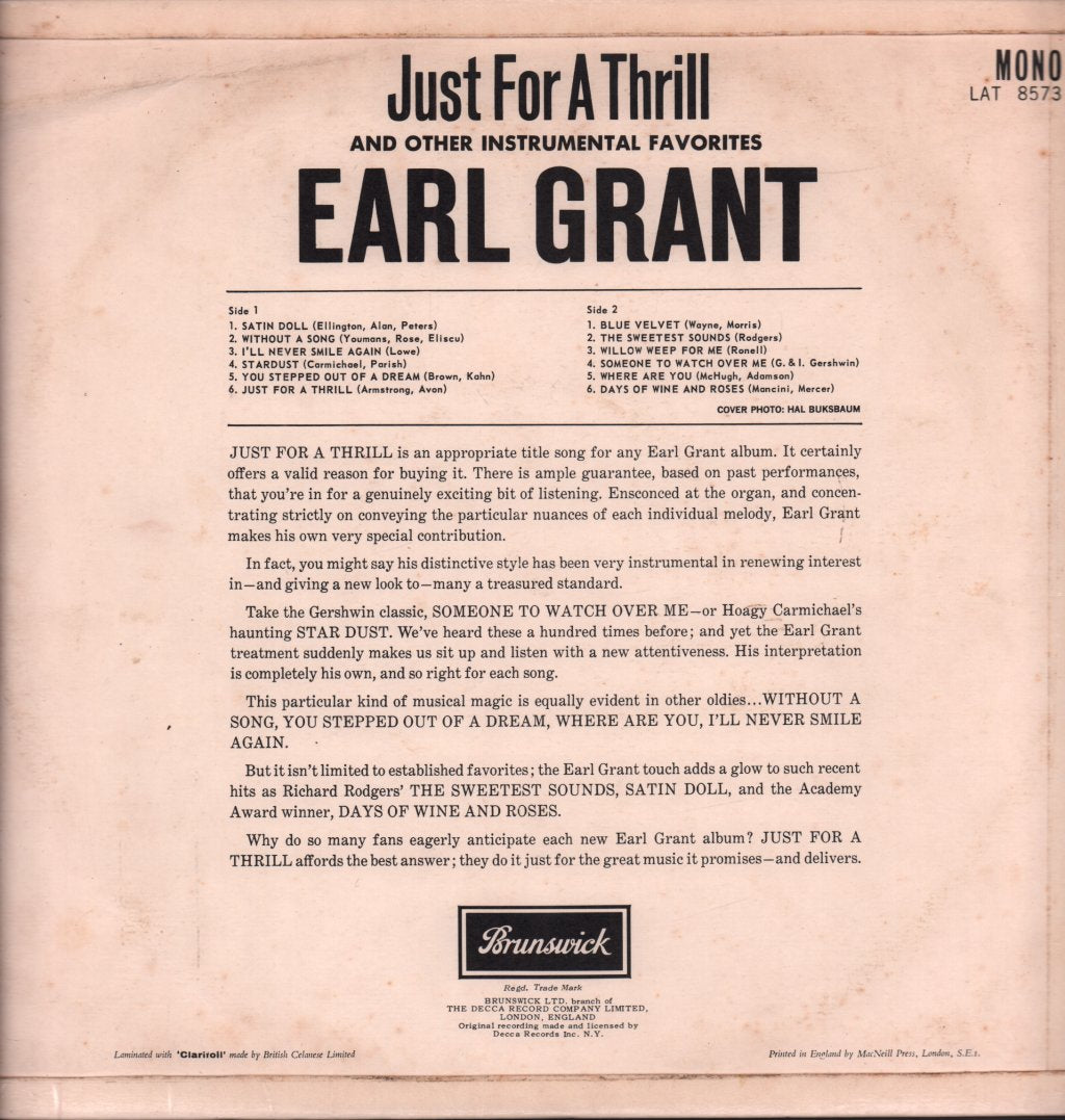 Earl Grant - Just For A Thrill - Lp