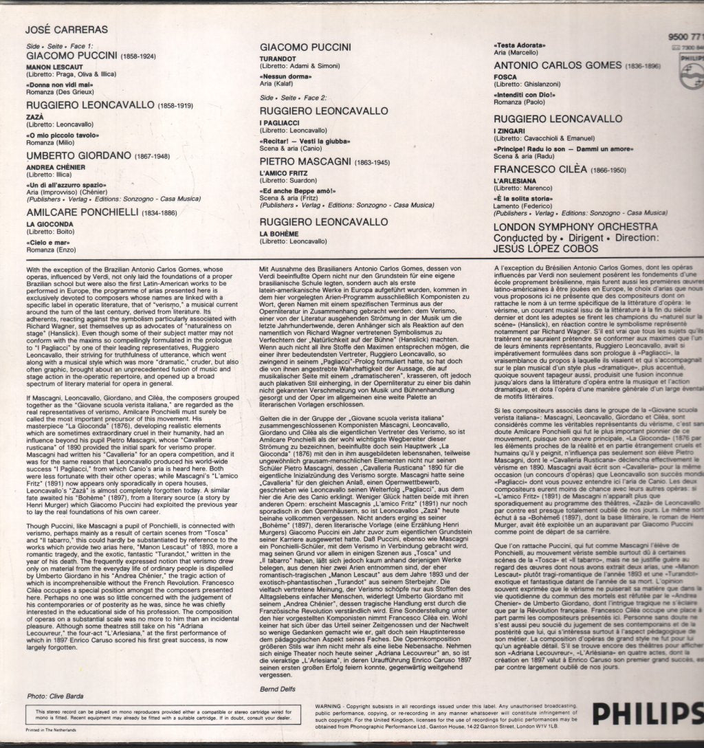 Jose Carreras - Opera Arias - Lp