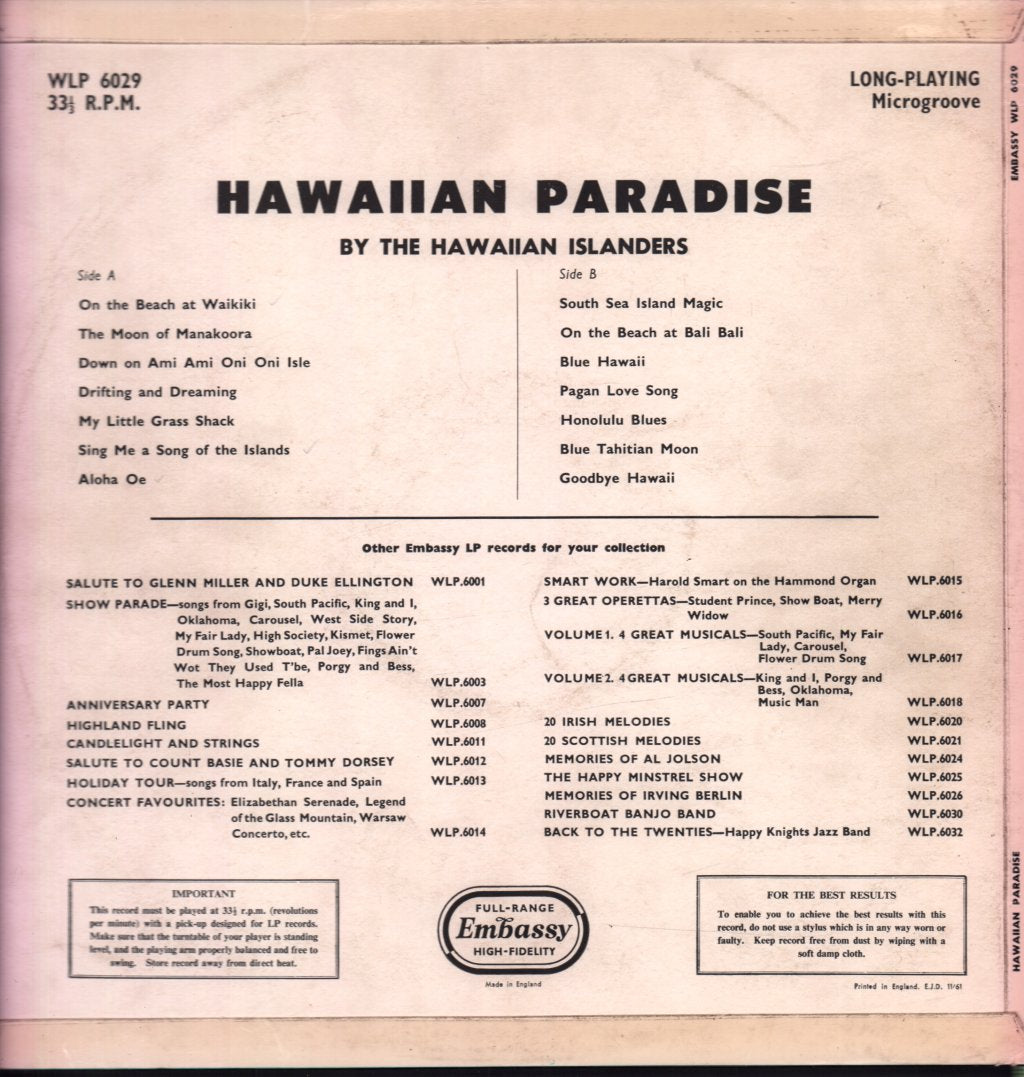 Hawaiian Islanders - Hawaiian Paradise - Lp