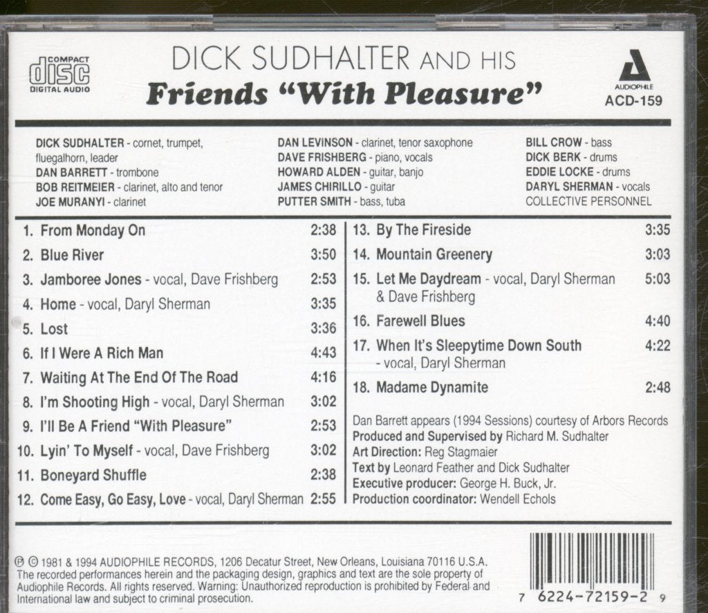 Dick Sudhalter Featuring Dave Frishberg And Daryl Sherman - And His Friends "With Pleasure" - Cd