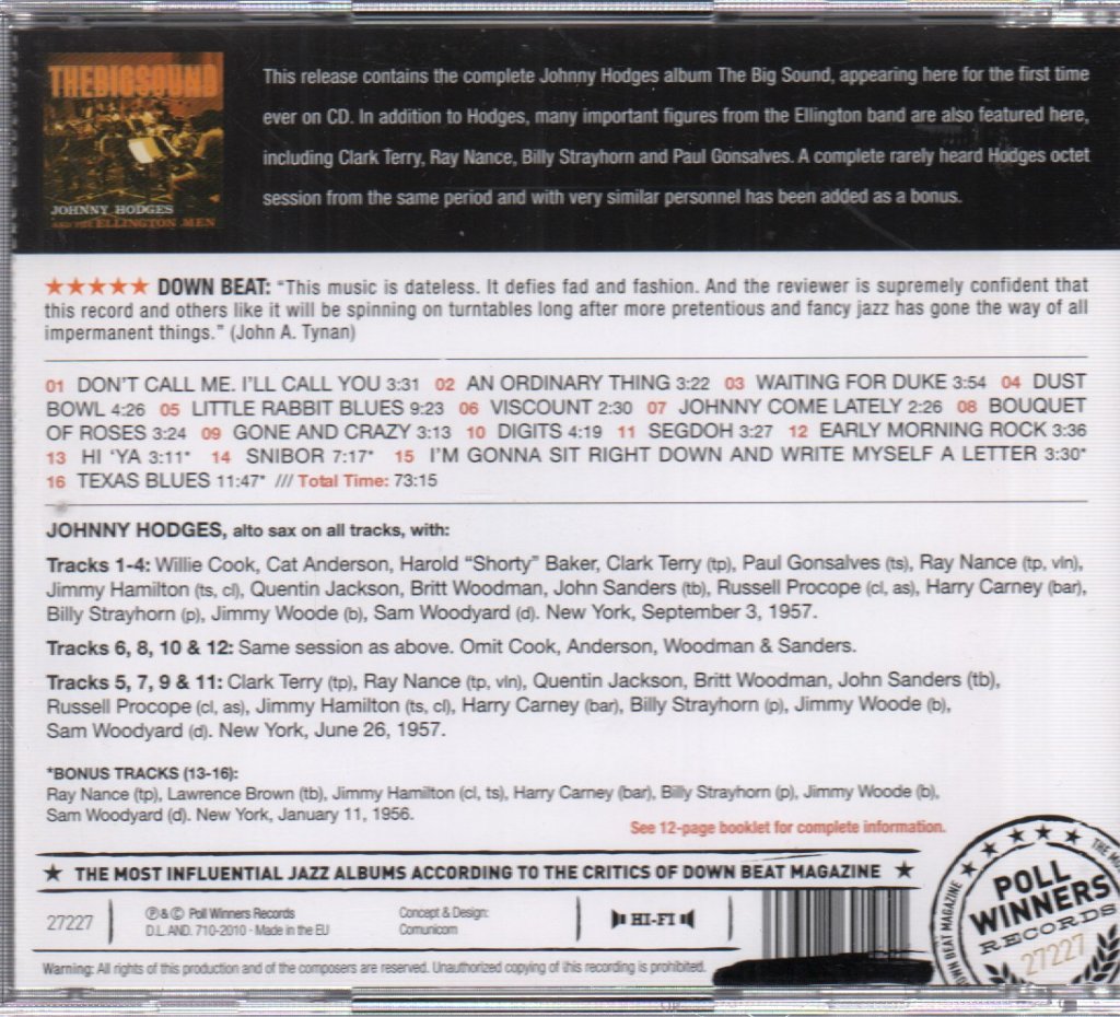 Johnny Hodges And The Ellington Men - Big Sound - Cd