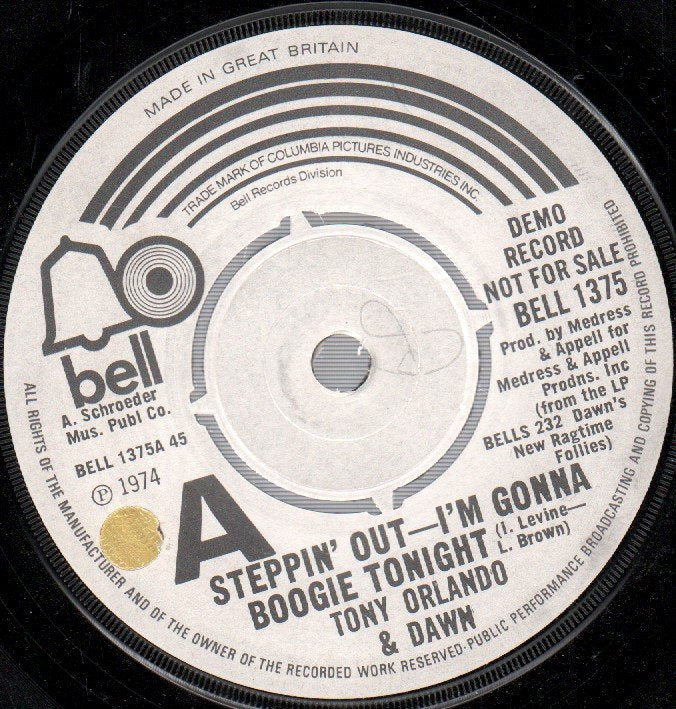 Tony Orlando And Dawn - Steppin' Out I'm Gonna Boogie Tonight - 7 Inch
