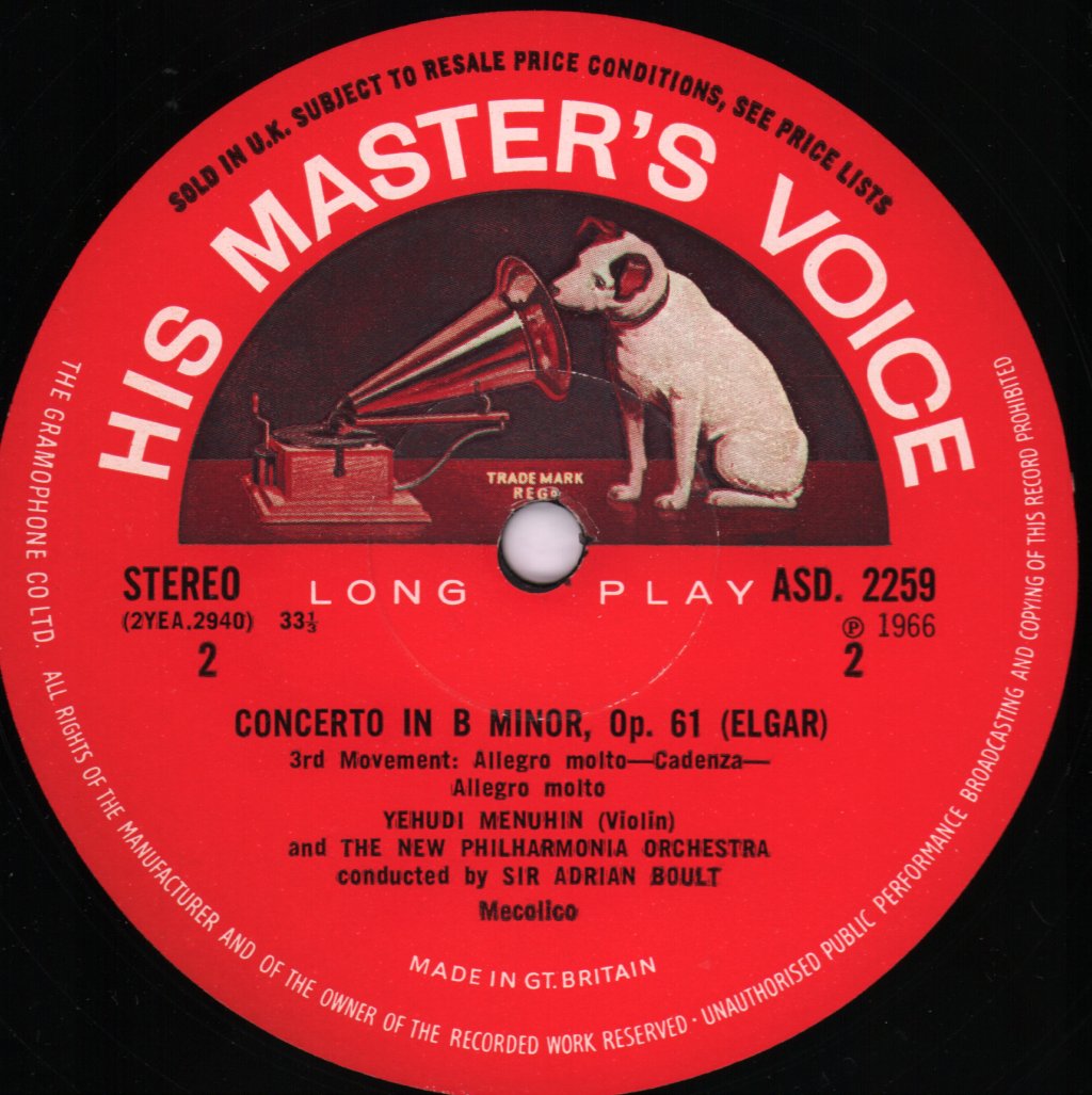 Yehudi Menuhin / Sir Adrian Boult / New Philharmonia Orchestra - Elgar - Violin Concerto In B Minor, Op. 61 - Lp