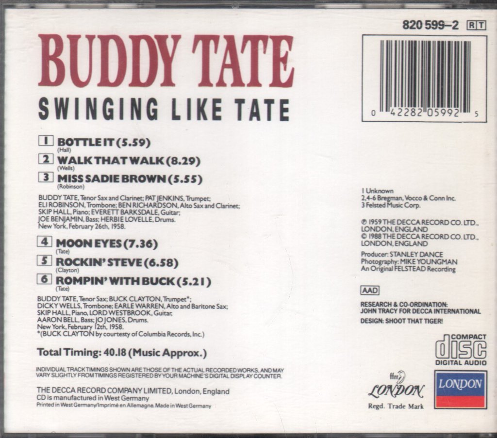 Buddy Tate - Swinging Like Tate - Cd