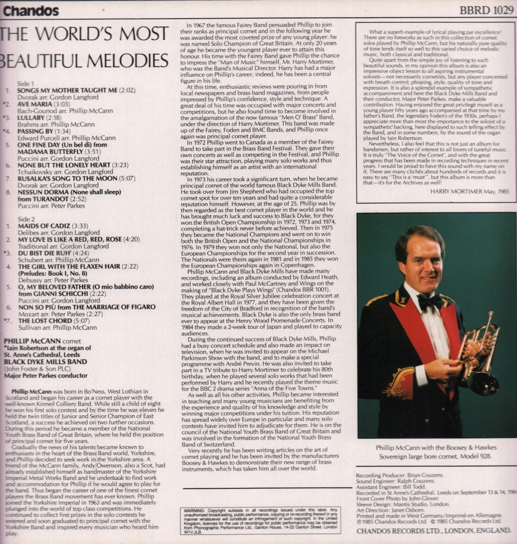 Phillip McCann and Black Dyke Mills Band - World's Most Beautiful Melodies - Lp