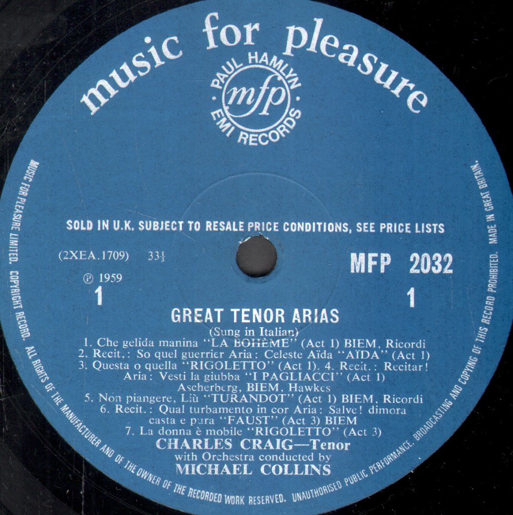 Charles Craig / Orchestra Conducted By Michael Collins - Great Tenor Arias - Lp