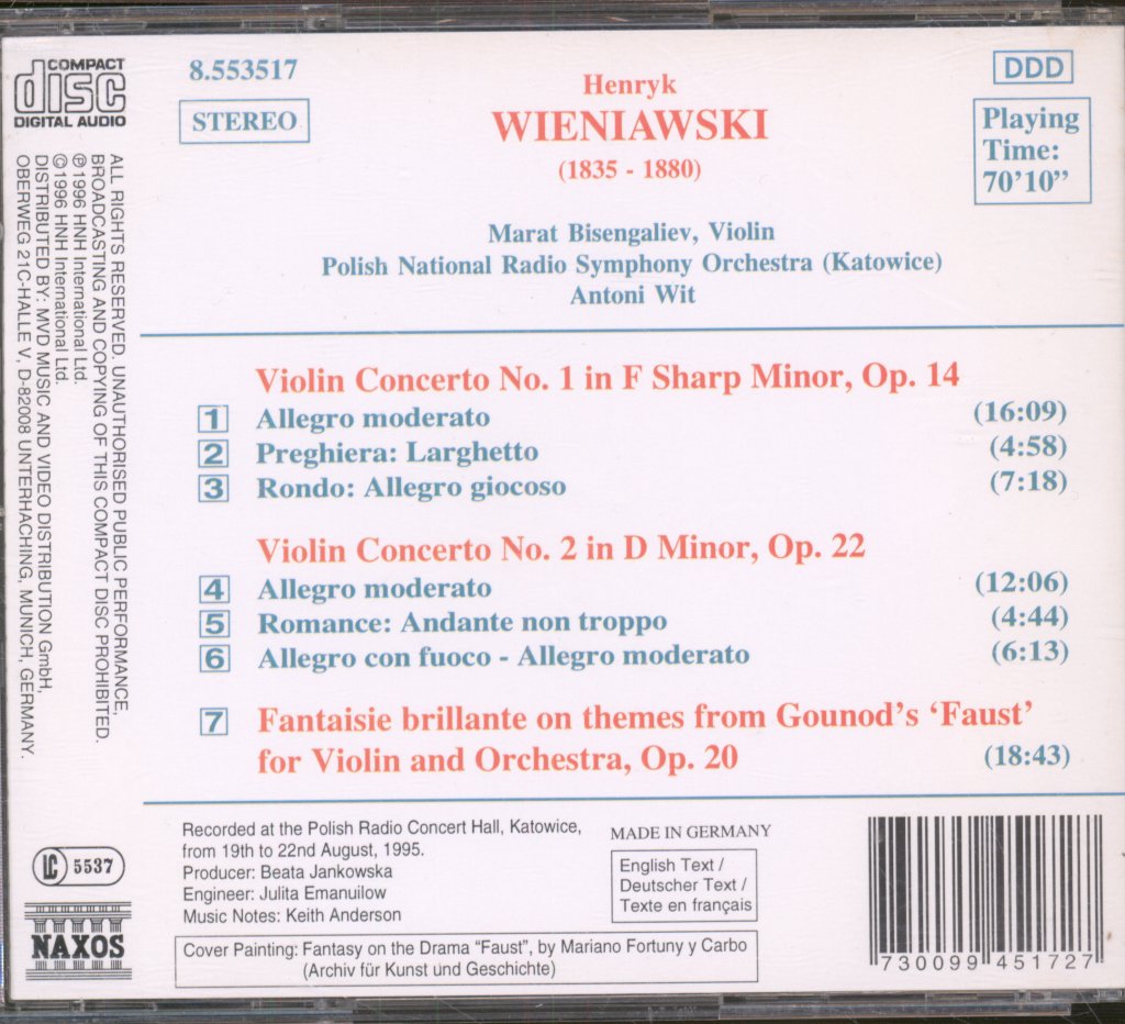 Marat Bisengaliev, Polish National Radio Symphony Orchestra - Wieniawski - Violin Concertos Nos. 1 And 2 / Faust Fantasy - Cd