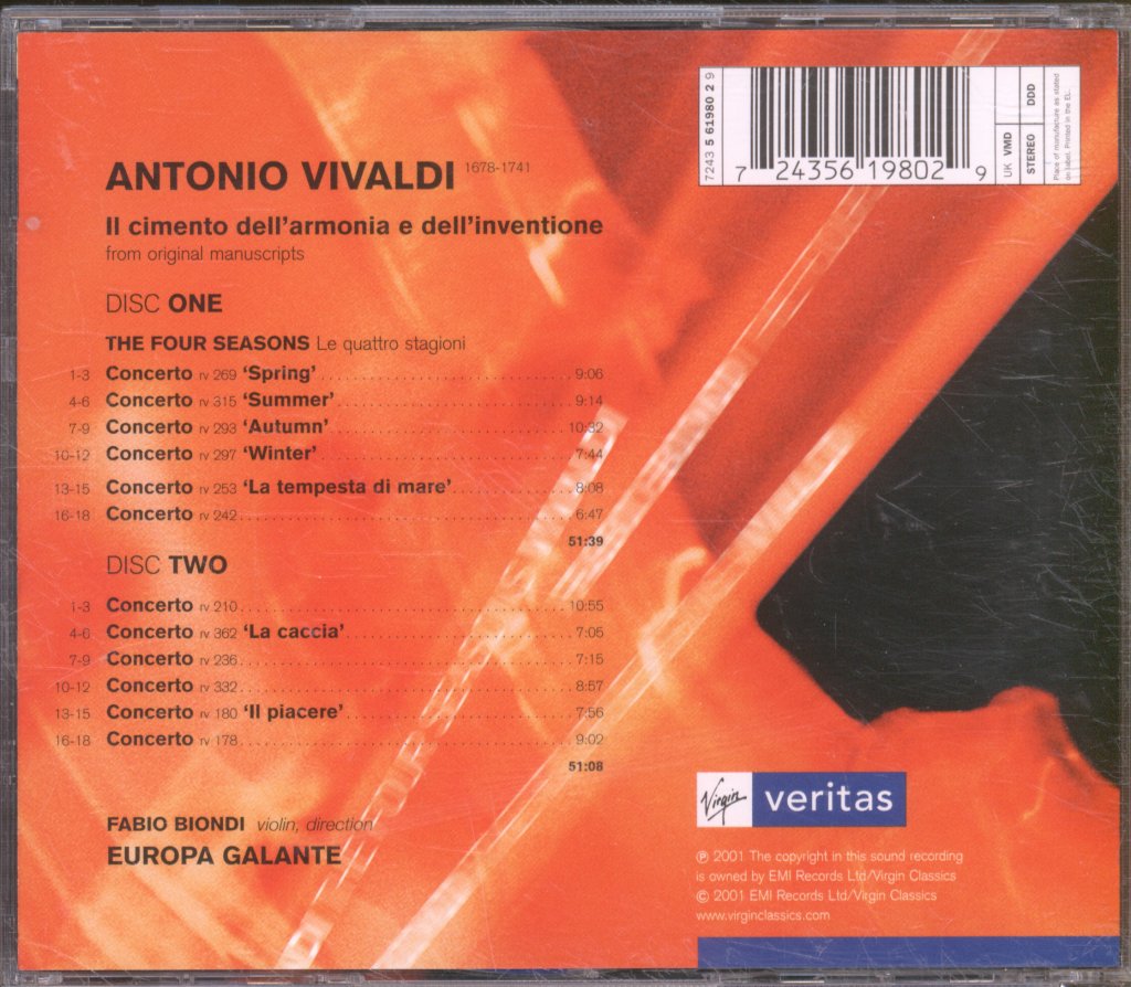 Fabio Biondi & Europa Galante - Vivaldi Four Seasons - Il Cimento Dell'Armonia E Dell'Inventione - Double Cd