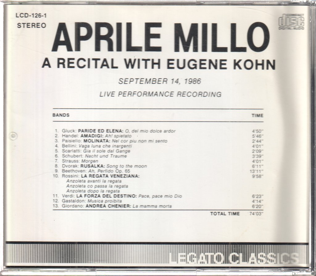 Aprile Millo With Eugene Kohn - A Recital - Cd