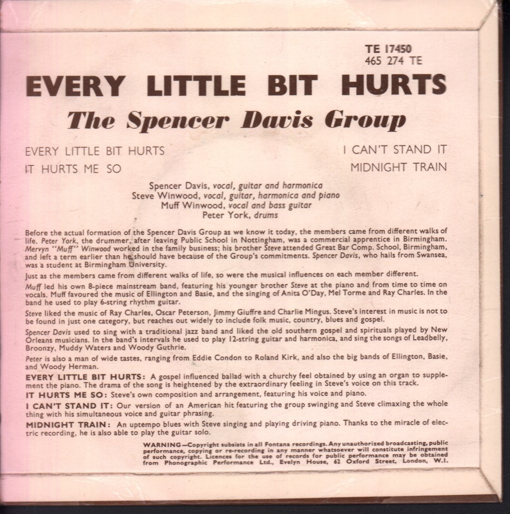 Spencer Davis Group - Every Little Bit Hurts - 7 Inch