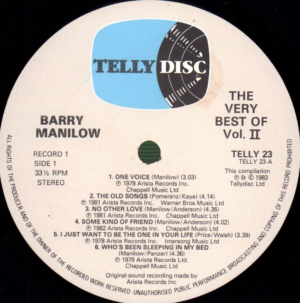 Barry Manilow - Volume 2 (Greatest Hits) - Double Lp