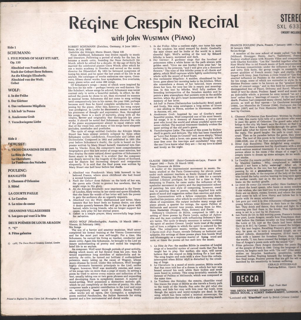 Regine Crespin / John Wustman - Regine Crespin Recital - Lp
