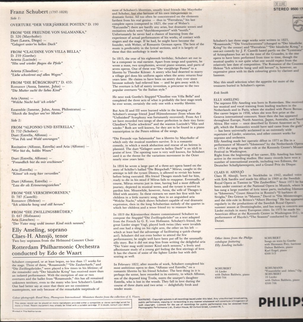 Elly Ameling / Claes H. Ahnsjö / Edo de Waart - Schubert On Stage - Lp
