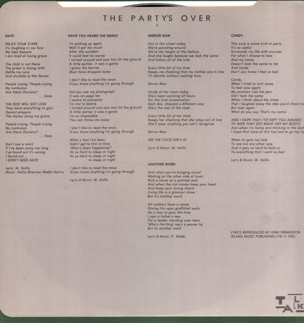 Talk Talk - Party's Over - Lp