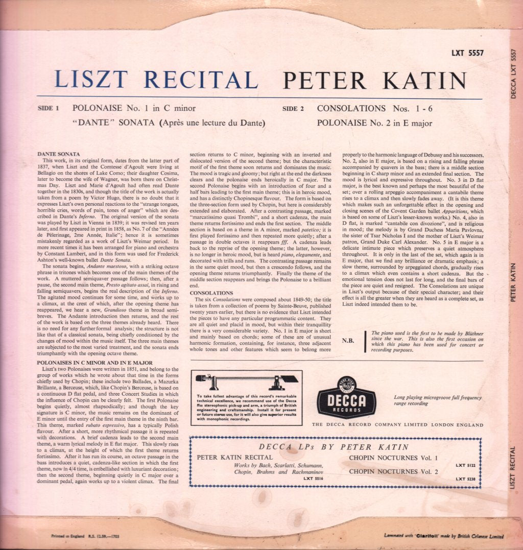 Peter Katin - Liszt Recital - Lp