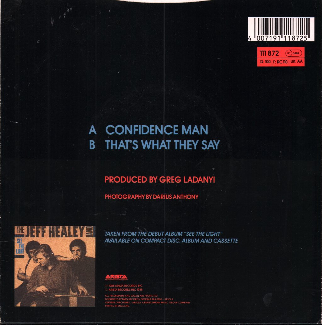 Jeff Healey Band - Confidence Man - 7 Inch