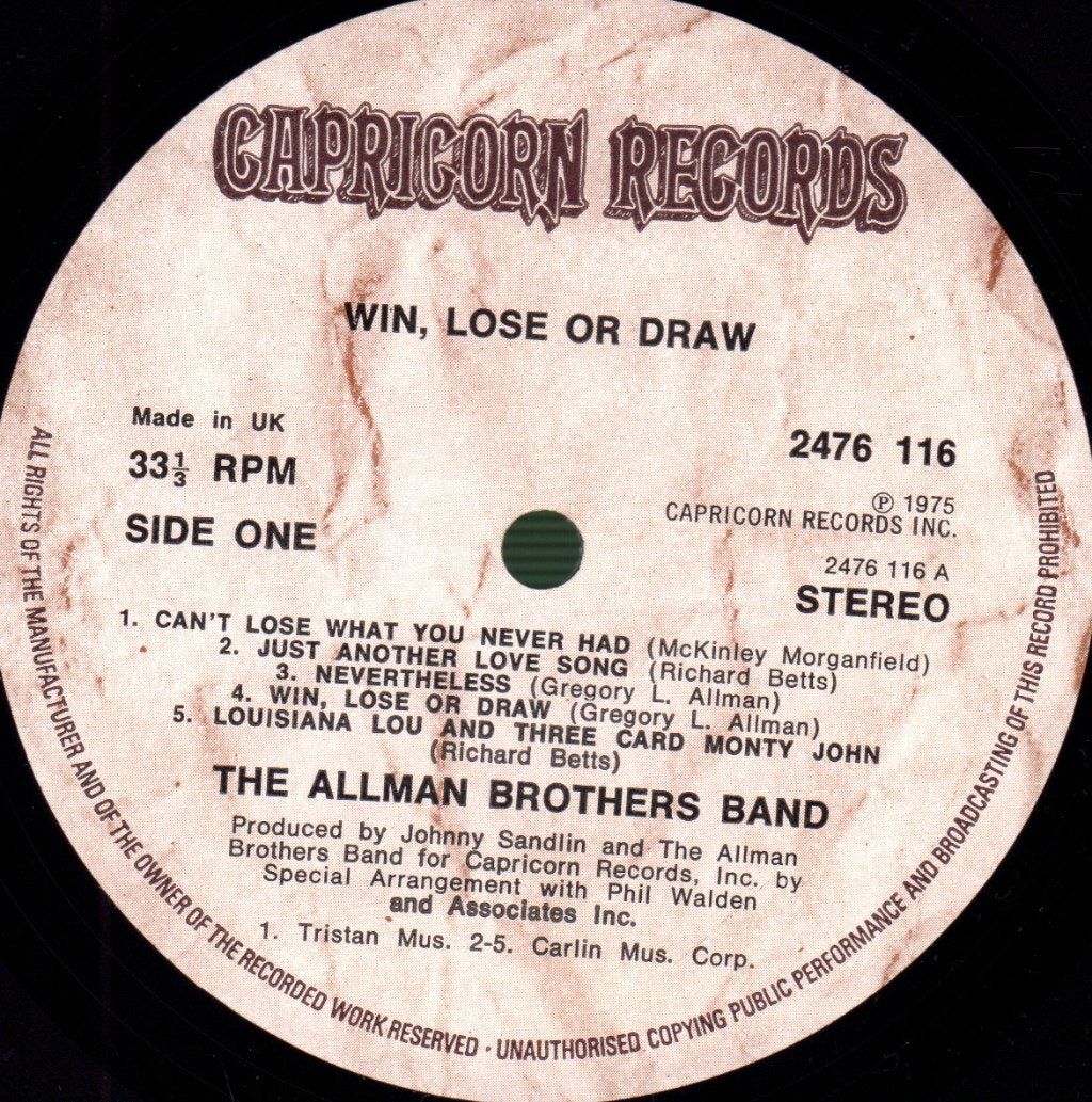 Allman Brothers Band - Win, Lose Or Draw - Lp