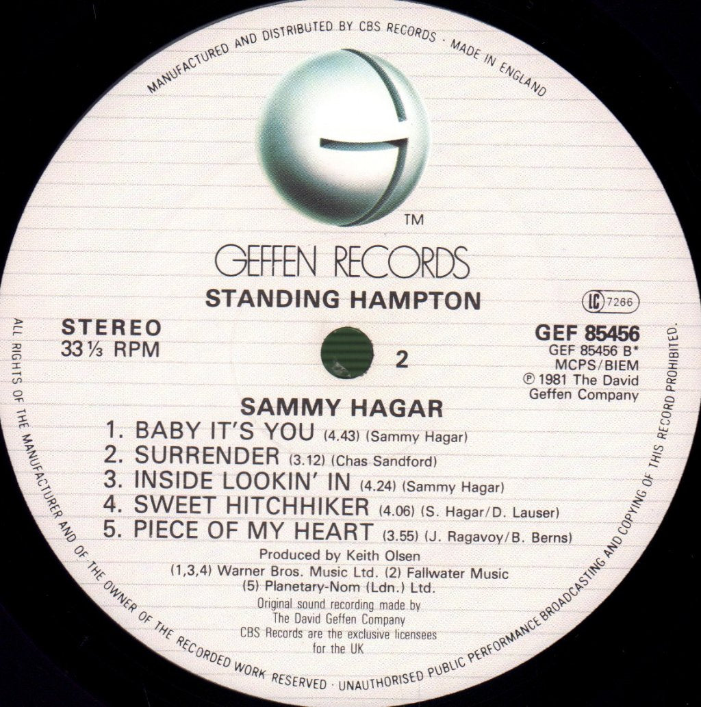 Sammy Hagar - Standing Hampton - Lp