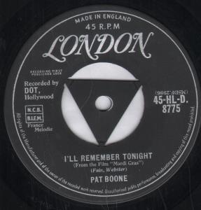 Pat Boone - I'll Remember Tonight - 7 Inch