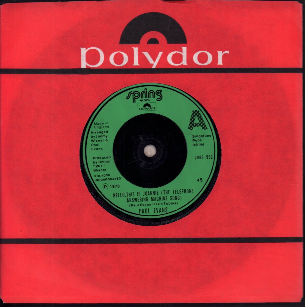 Paul Evans - Hello This Is Joannie - 7 Inch