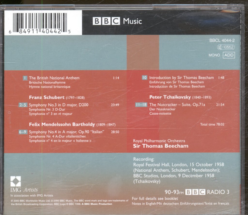 Sir Thomas Beecham - Schubert - Symphony no 3 - Cd