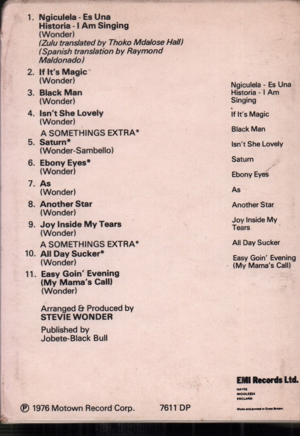 Stevie Wonder - Songs In The Key Of Life 2 - 8 Track