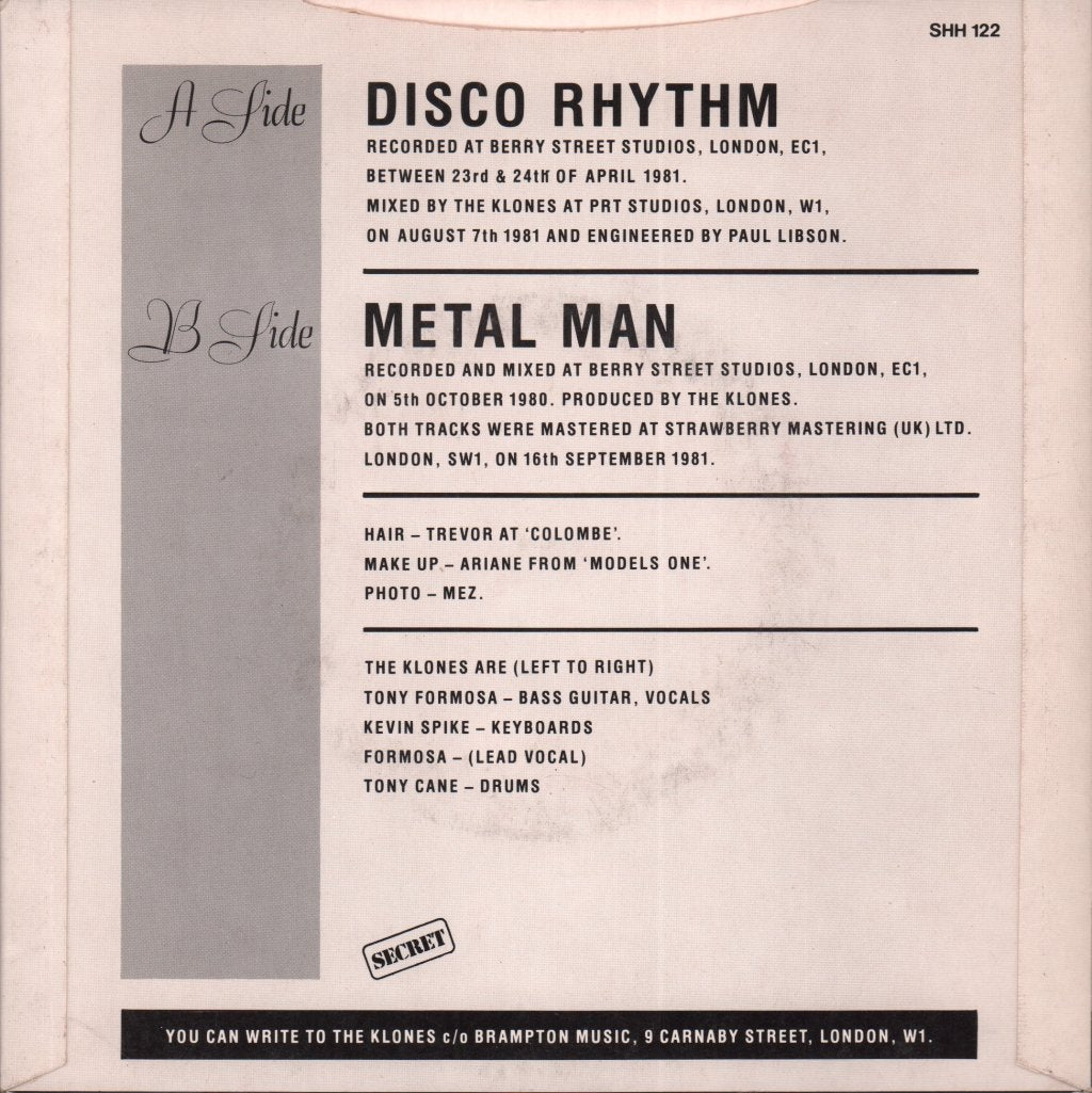Klones - Disco Rhythm - 7 Inch