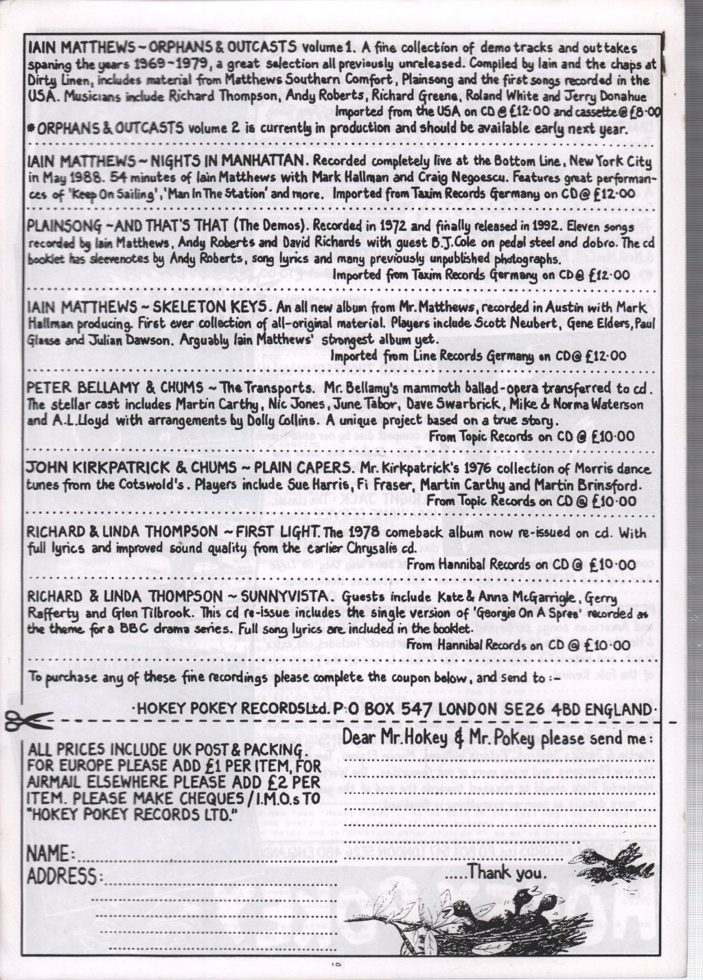 Richard Thompson - Hokey Pokey 29 - November 1992 - Fanzine