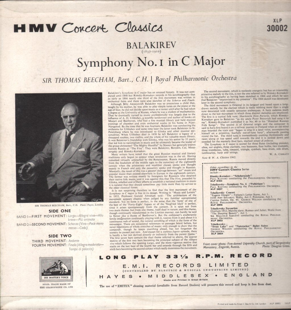 Sir Thomas Beecham / Royal Philharmonic Orchestra - Balakirev - Symphony No. 1 In C - Lp
