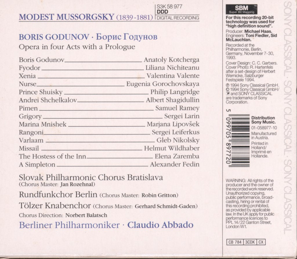 Berliner Philharmoniker, Claudio Abbado - Boris Godunov - Triple Cd