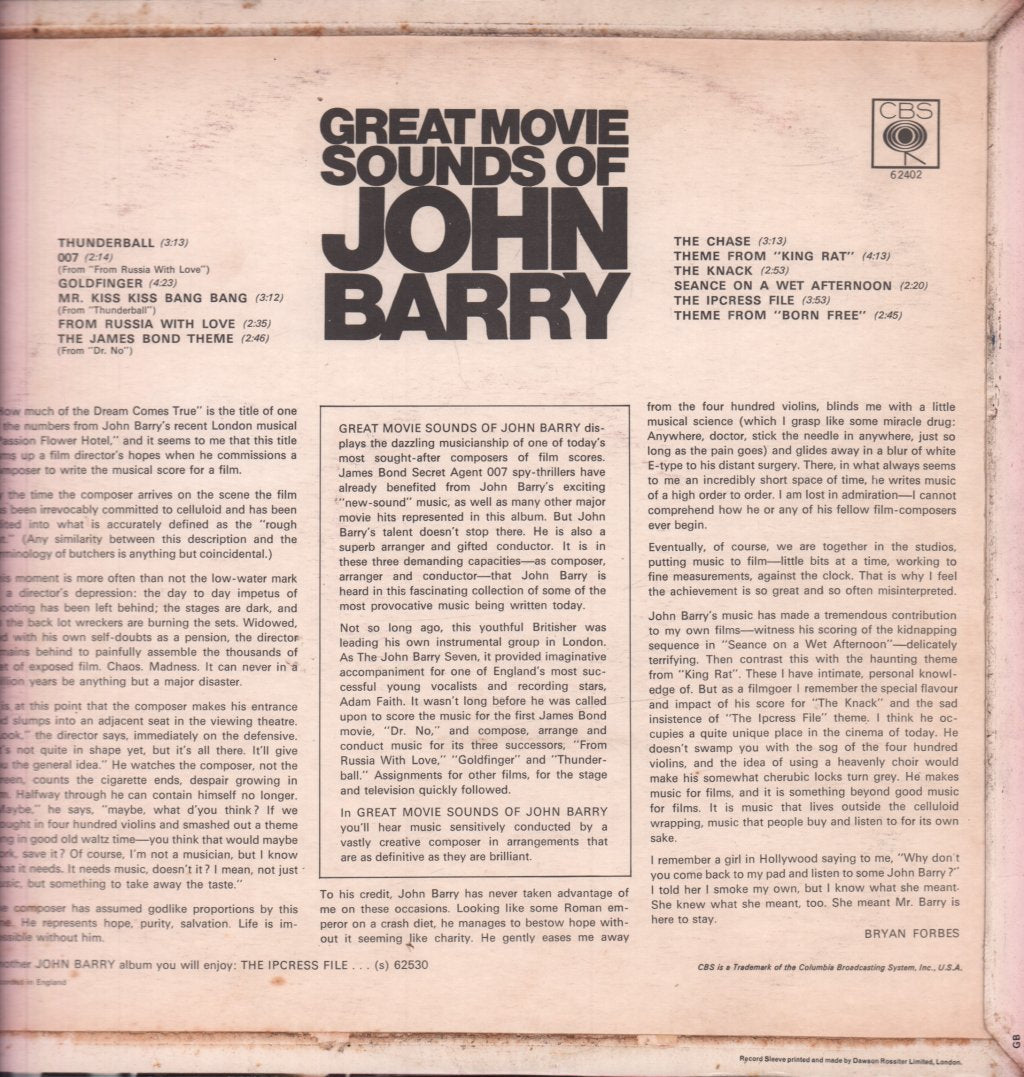 John Barry And His Orchestra - Great Movie Sounds Of John Barry - Lp