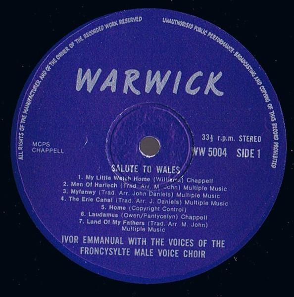 Ivor Emmanual With The Voices Of The Froncysyllte Male Voice Choir - Salute To Wales - Lp