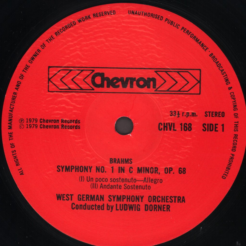 West Germany Symphony Orchestra / Ludwig Dorner - Brahms - Symphony No.1 In C Minor Op.68 - Lp