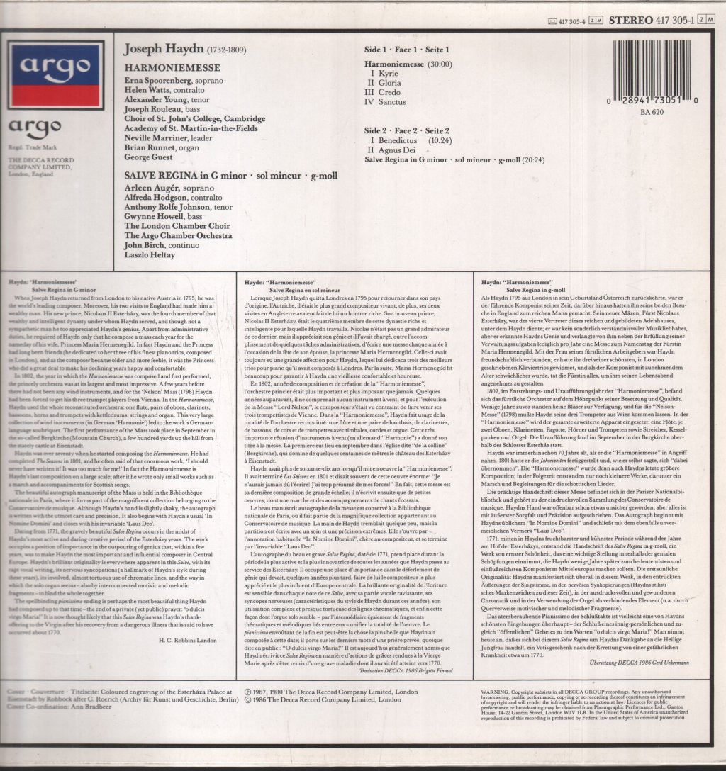 Erna Spoorenberg / Arleen Auger / Helen Watts / George Guest - Joseph Haydn - Harmoniemesse - Lp