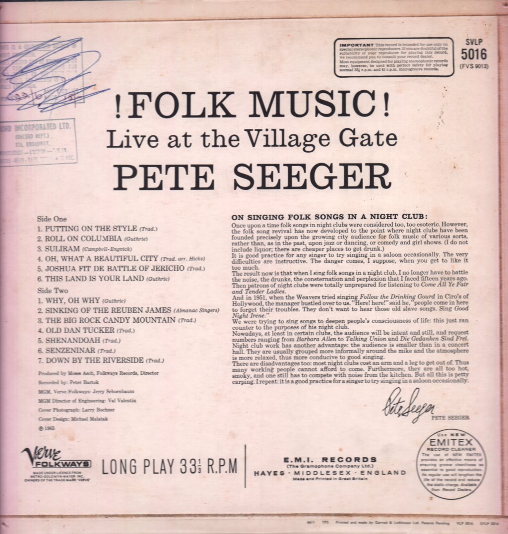 Pete Seeger - Folk Music! Live At The Village Gate - Lp