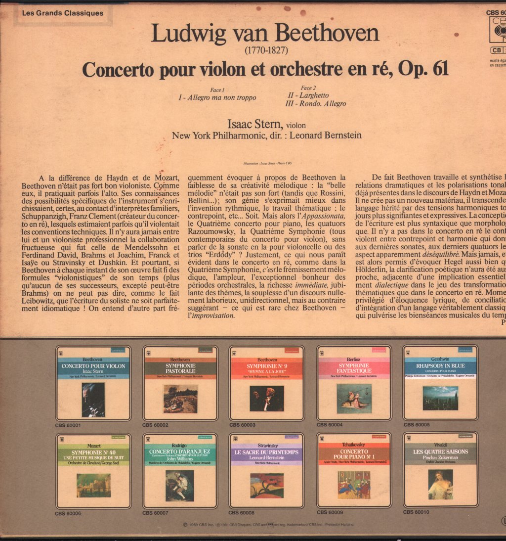 Isaac Stern / Leonard Bernstein / New York Philharmonic - Beethoven - Concerto Pour Violon - Lp