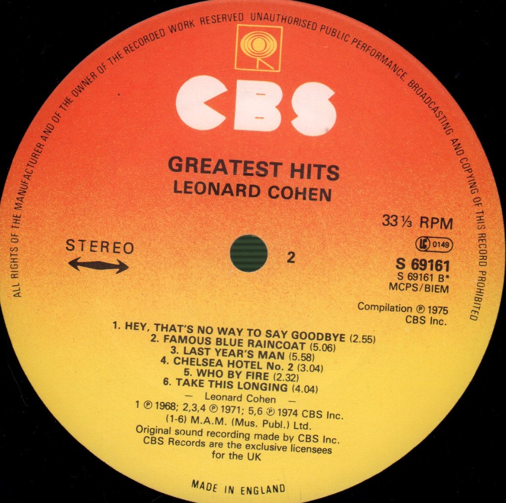Leonard Cohen - Greatest Hits - Lp