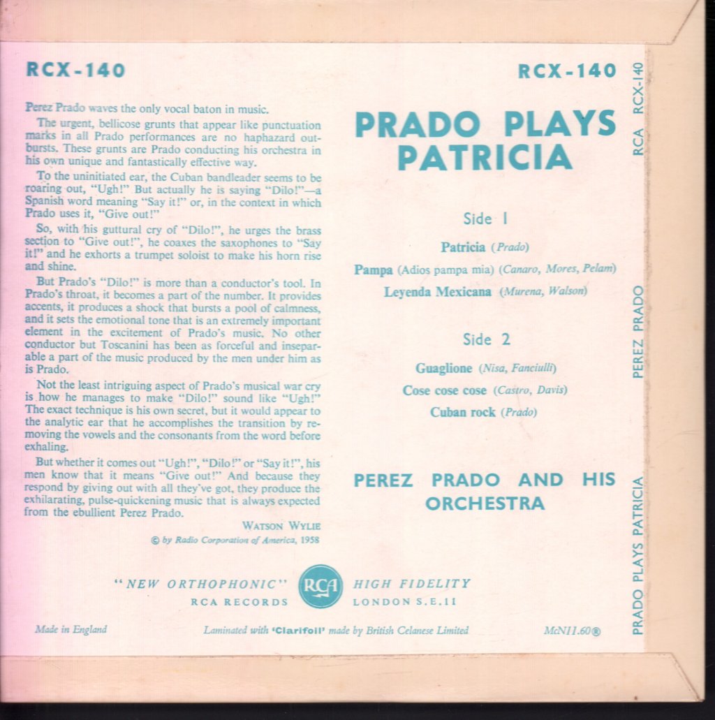 Perez Prado - Prado Plays Patricia - 7 Inch