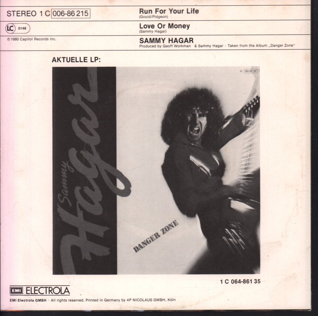 Sammy Hagar - Run For Your Life - 7 Inch