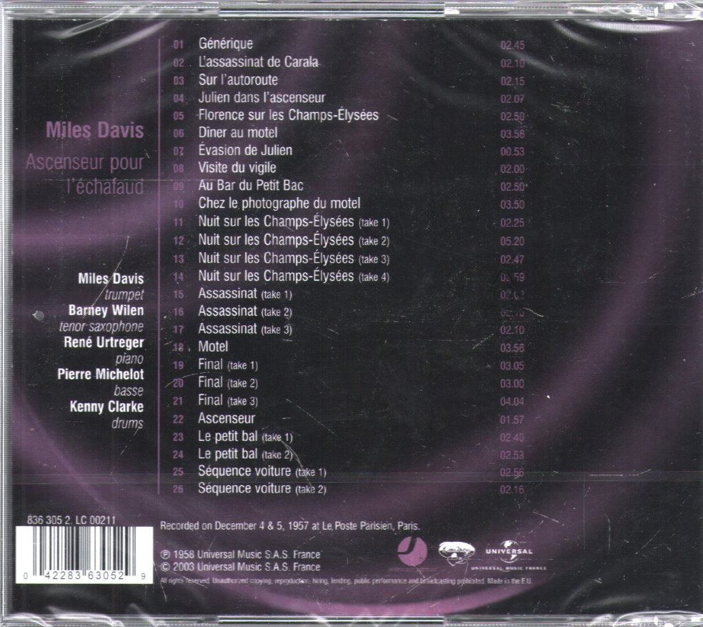 Miles Davis - Ascenseur Pour L'Échafaud (Lift To The Scaffold) - Cd