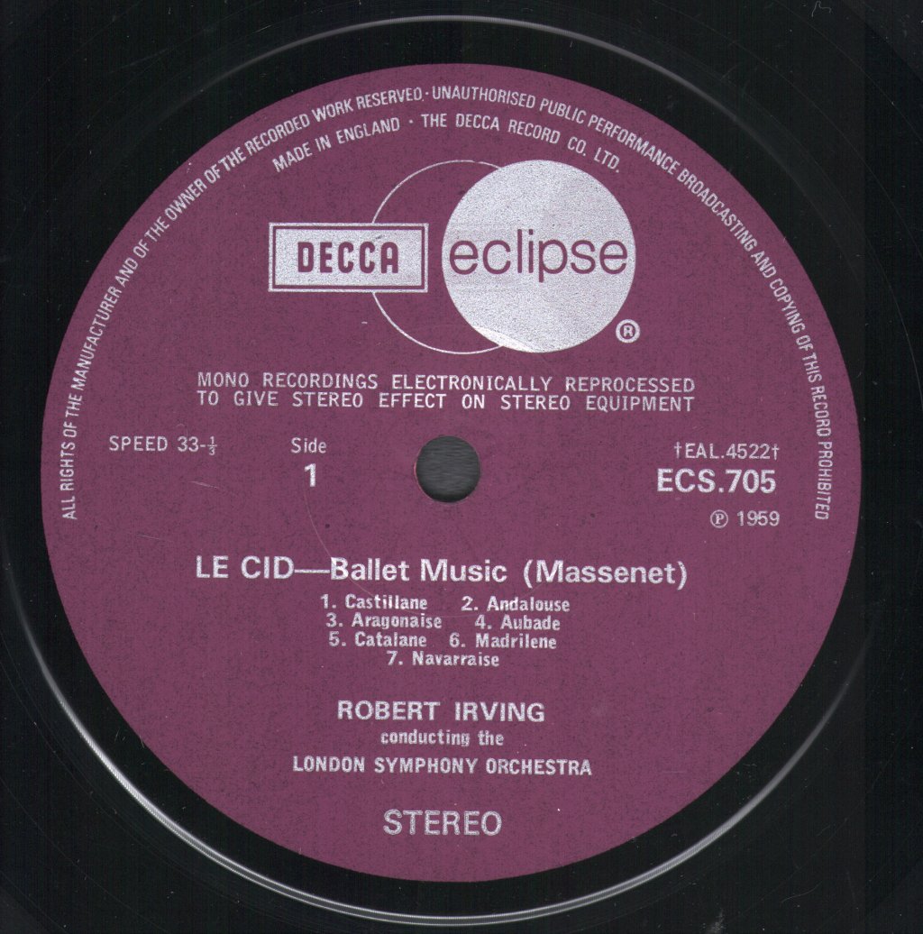 Robert Irving / London Symphony Orchestra - Massenet - Le Cid / Meyerbeer - Les Patineurs - Lp