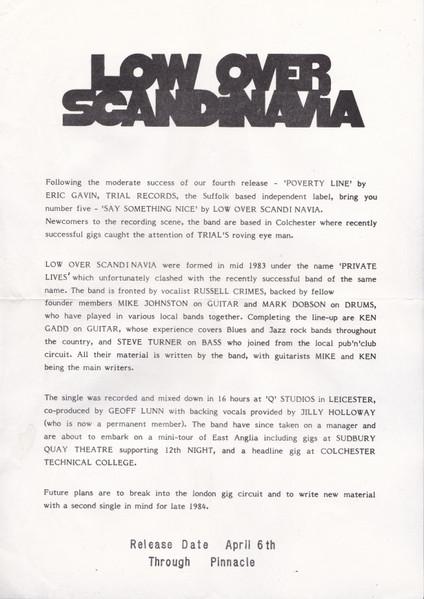 Low Over Scandinavia - Say Something Nice - 7 Inch