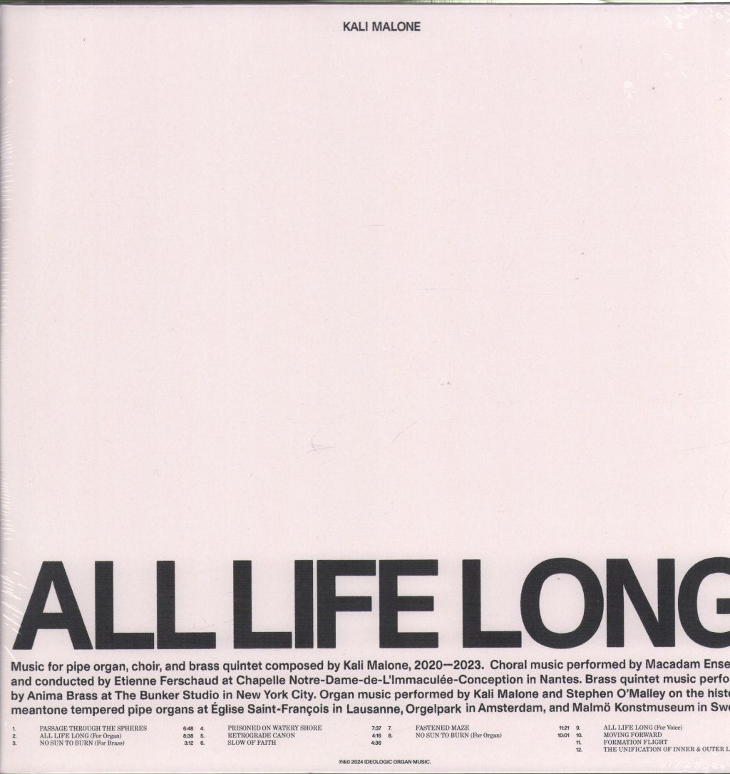 Kali Malone - All Life Long - Double Lp