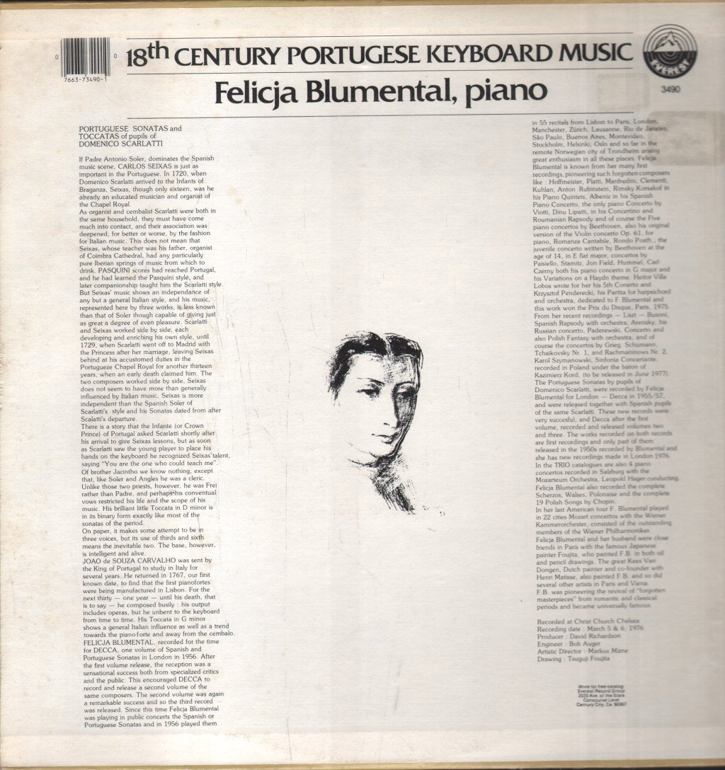 Felicja Blumental - 18th Century Portugese Keyboard Music - Lp