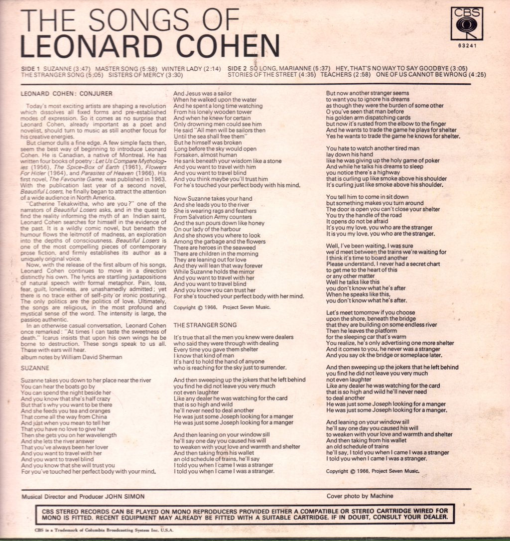 Leonard Cohen - Songs Of Leonard Cohen - Lp
