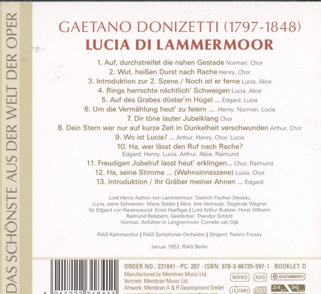 Various Artists - Donizetti - Lucia Di Lammermoor - Großer Querschnitt In Deutscher Sprache - Cd