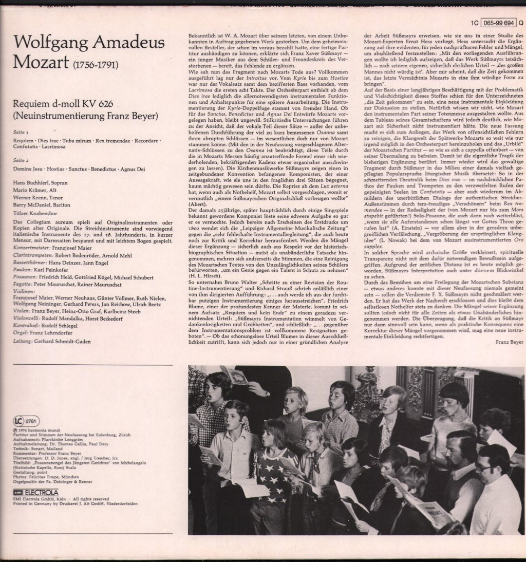 Collegium Aureum / Gerhard Schmidt-Gaden / Hans Buchhierl / Mario Kramer / Werner Krenn - Mozart - Requiem - Lp